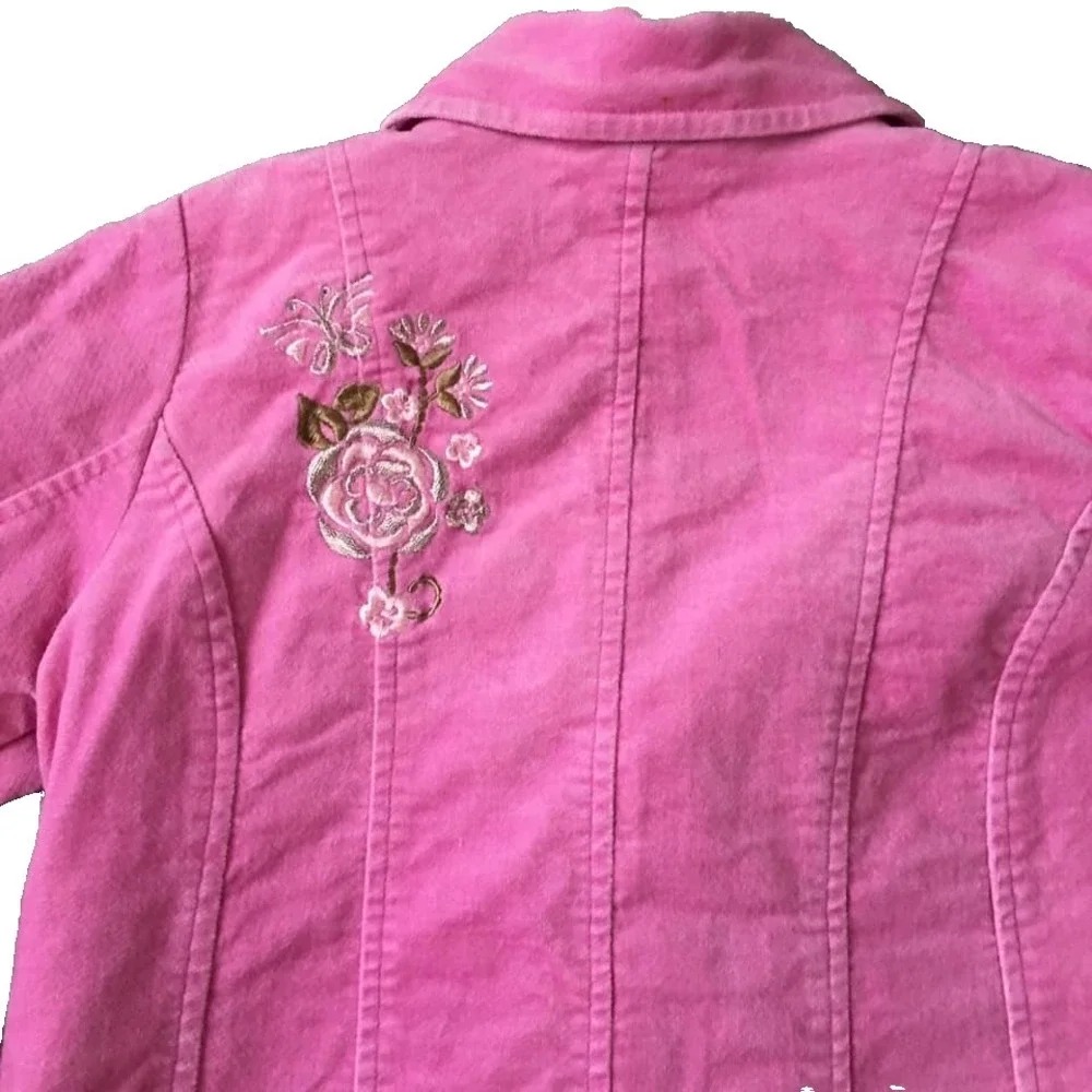 New Y2K Embroidered Velvet Jacket Girl 4 T Pink Pea Coat Kid Core Glam Boho